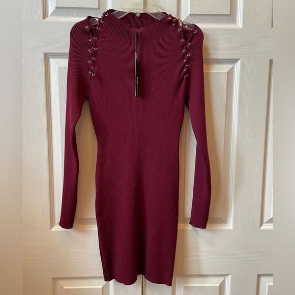 Burgundy Fashion Nova Sweater Mini Dress Size Large NWT - Picture 1 of 5